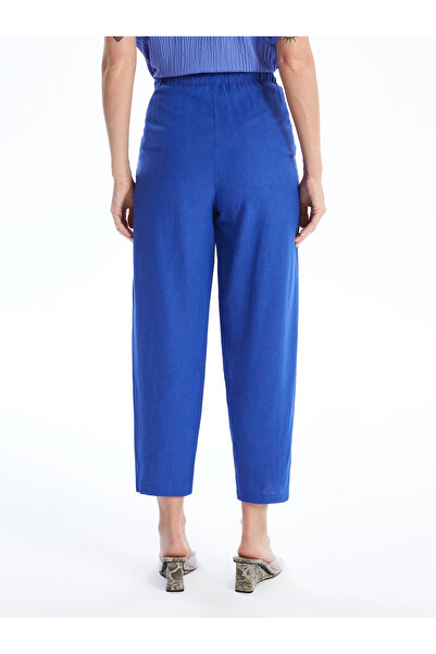 LC Waikiki Dámské rovné kalhoty ze směsi lnu s elastickým pasem