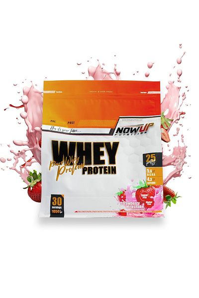 NOWUP NUTRITION 1050 Gr. 100% Whey Protein Powder - Strawberry Flavored, 30 Servings, Muscle Development and Protection