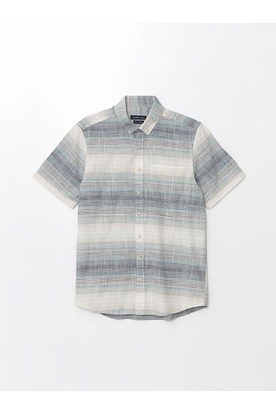 LC Waikiki Ανδρικό πουκάμισο Poplin - Slim Fit, κοντό μανίκι, ριγέ