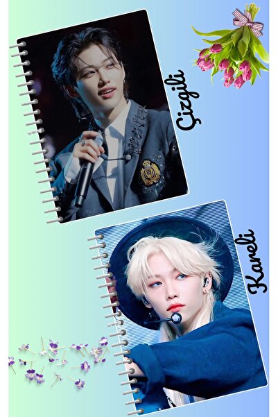 animeandyourworld Felix stray kids defter seti 2 adet A4 boyutu 21*30 çizgili + kareli 60 syf