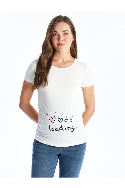 LC Waikiki Umstands-T-Shirt – Rundhalsausschnitt, bedruckt, kurze Ärmel