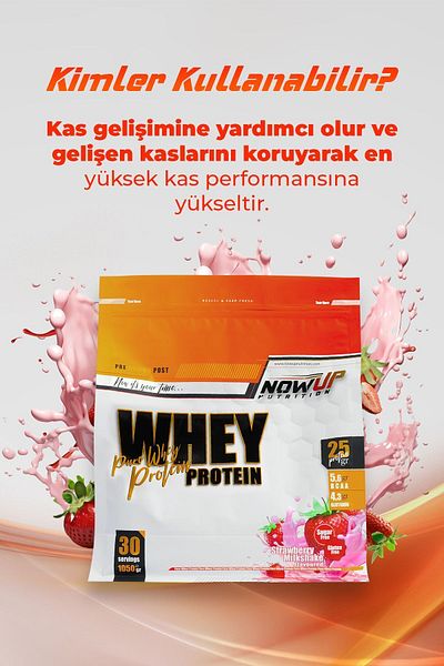 NOWUP NUTRITION 1050 Gr. 100% Whey Protein Powder - Strawberry Flavored, 30 Servings, Muscle Development and Protection