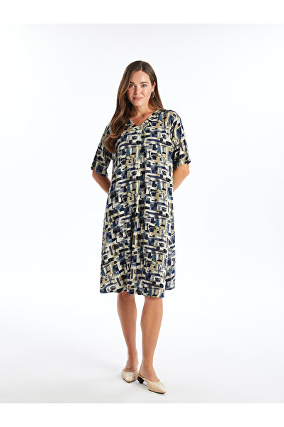 LC Waikiki Dámské šaty s krátkým rukávem s výstřihem do V