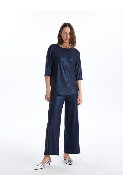 LC Waikiki Women's Metallic Trousers - Elastic Waist and Wide Leg