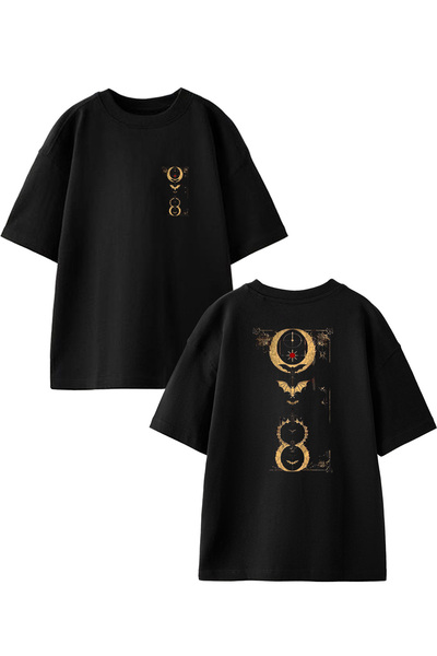 NMG TEKSTİL Μαύρο Oversize Βαμβακερό T-shirt - Νυχτερινό Χρυσό Χρώμα, Μπροστι...