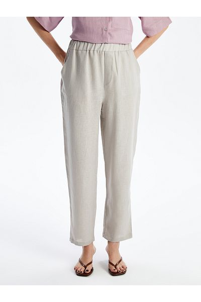 LC Waikiki Comfortable Molded Elastic Waist Linen Trousers for Women