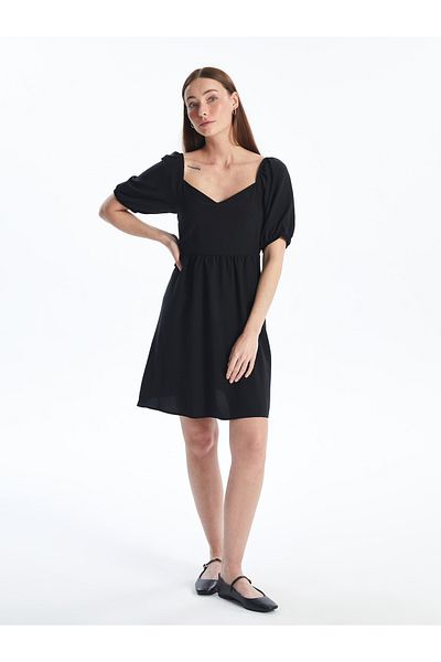 LC Waikiki Women's Dress - Heart Collar, Straight Cut, Short Sleeve