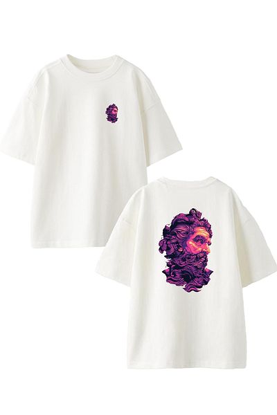 NMG TEKSTİL Zeus Colorful Unisex Λευκό Oversize Βαμβακερό T-shirt - Μπροστά και Πίσω Εκτύπωση