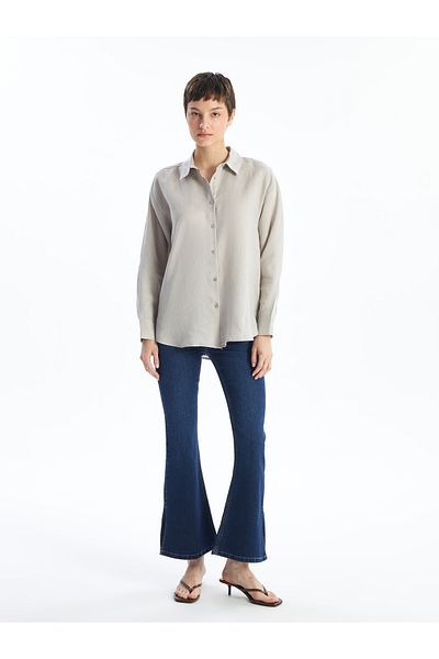 LC Waikiki Cămașă oversize de in pentru damă - mânecă lungă simplă