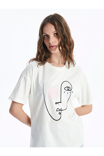 LC Waikiki Damska koszulka z krótkim rękawem i nadrukiem z okrągłym dekoltem