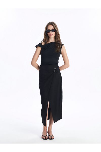 LC Waikiki Linen Blended Straight Women's Skirt - Zippered Waist