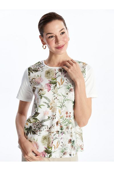LC Waikiki LCW Grace - Bluză florală pentru femei, cu mânecă scurtă