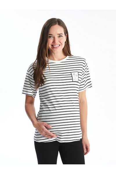 LC Waikiki Striped Crew Neck Short Sleeve Maternity T-Shirt
