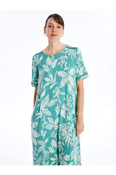 LC Waikiki Vzorované dámské šaty s krátkým rukávem s výstřihem