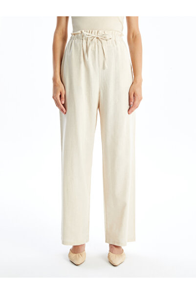 LC Waikiki Gerade Hose aus Leinenmischung für Damen mit elastischem Bund