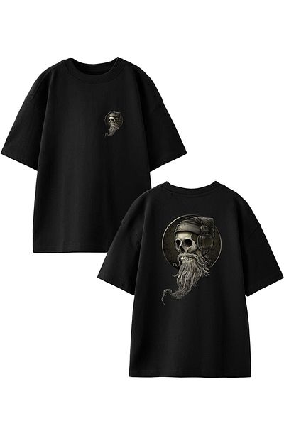 NMG TEKSTİL Μαύρο Oversize Skull εμπριμέ βαμβακερό μπλουζάκι - Unisex