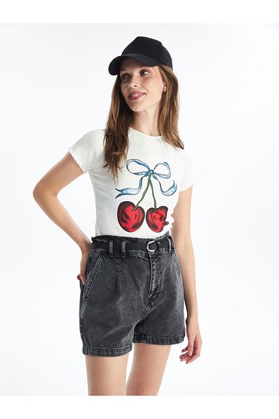 LC Waikiki Women's Jean Shorts - Belted Waist and Comfortable Fit