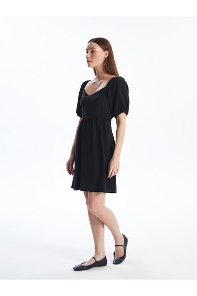 LC Waikiki Women's Dress - Heart Collar, Straight Cut, Short Sleeve
