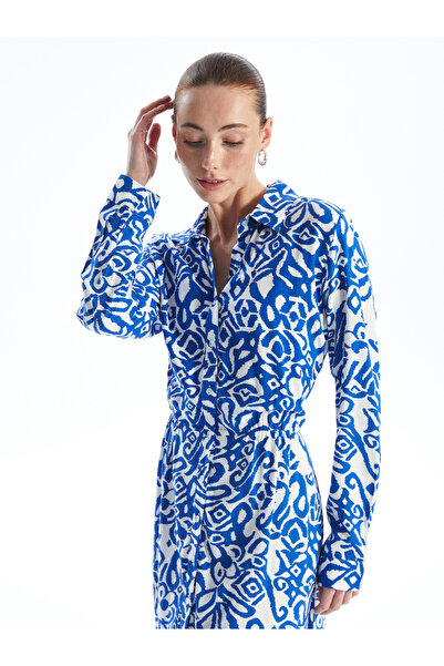 LC Waikiki Dámské košilové šaty se vzorem s dlouhým rukávem