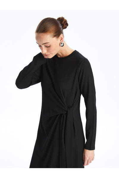 LC Waikiki Dámské šaty – výstřih, pevné, s dlouhým rukávem