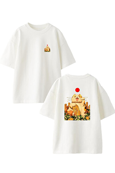 NMG TEKSTİL Λευκό Oversize Cotton Rich - Πλεκτό T-shirt, εμπρός και πίσω με σ...