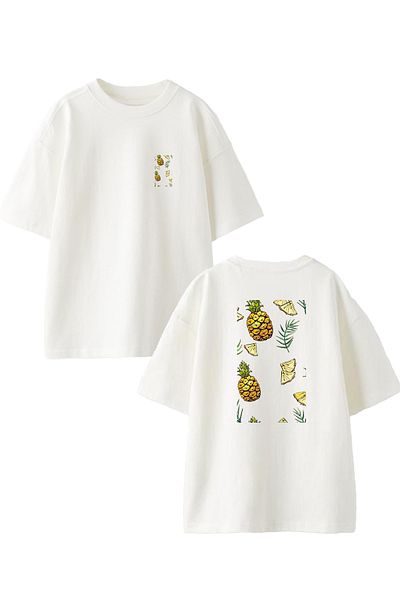 NMG TEKSTİL Μπλουζάκι Unisex Oversize από βαμβακερό σχέδιο με λευκό ανανά