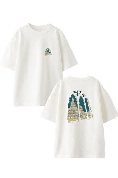 NMG TEKSTİL Λευκά Oversize Cotton Roman Buildings - Unisex T-shirt