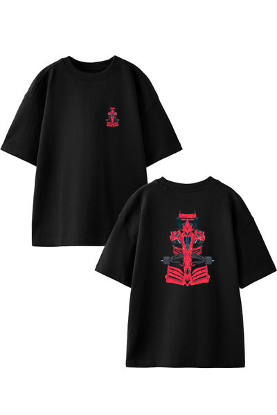 NMG TEKSTİL F1 auto uzorak unisex crna oversize pamučna majica - crvena, sa š...