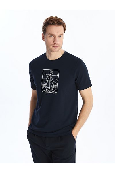 LC Waikiki Ανδρικό μπλουζάκι με στάμπα Pique - Crew Neck, κοντό μανίκι
