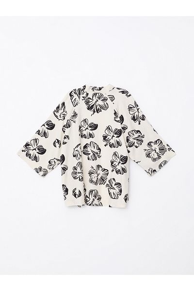 LC Waikiki Übergroßer Damen-Kimono - Schalkragen, floraler Leinen-Mix