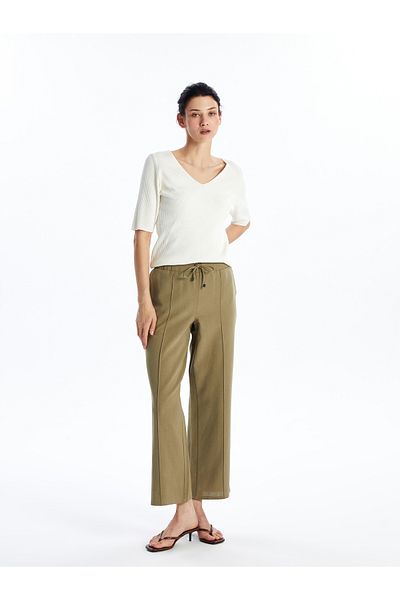 LC Waikiki Gerade Hose aus Leinenmischung für Damen mit elastischem Bund