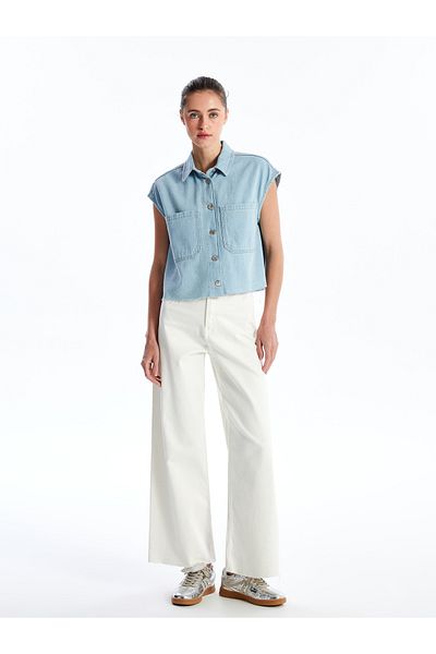 LC Waikiki Oversize Γυναικείο Jean Γιλέκο - Γιακάς Πουκάμισου, StraiGht Cut