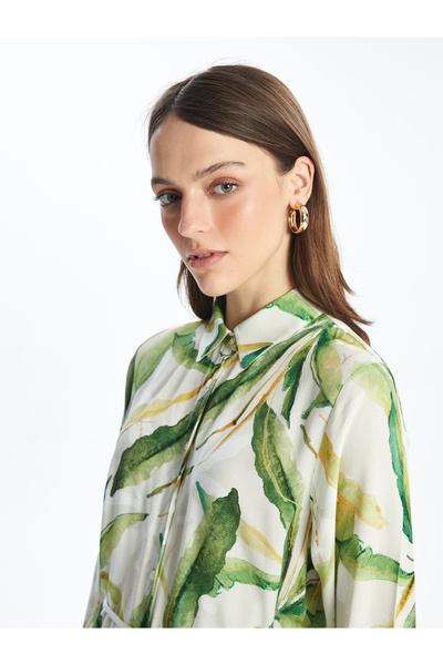 LC Waikiki Dámské košilové šaty se vzorem s dlouhým rukávem