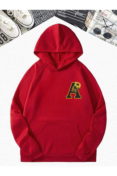 BENROMA Red Oversize Hooded SweAtshirt - letter A Printed