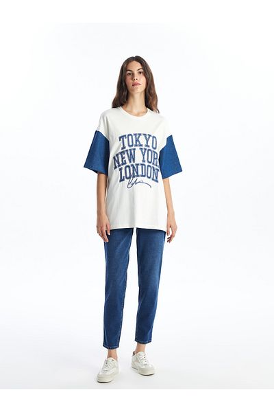 LC Waikiki Oversize Γυναικείο T-Shirt - Crew Neck, Printed, Κοντό μανίκι
