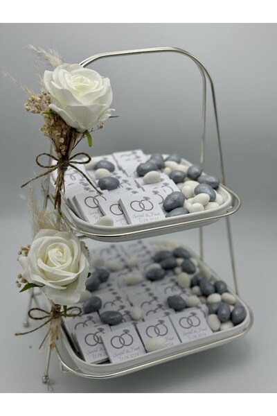 Mirabella Gift İki Katlı Stand Kare 60 Adet Süslemeli Kız Isteme Çikolatası, ...