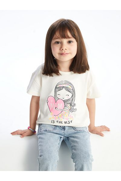 LC Waikiki Crew Neck Printed Short Sleeve T-Shirt for Baby Girl