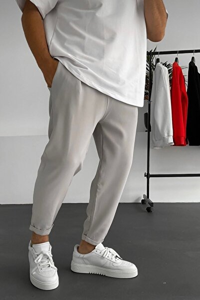 NO61 MAN Gray Comfortable Fit Fabric Trousers