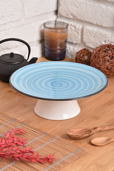 ŞURA MUTFAK Blue Serving Presentation Plate - 25 Cm with Foot