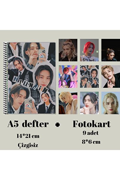 animeandyourworld Hyunjin stray kids Defter A5 boyutu + 9 adet fotokart seti