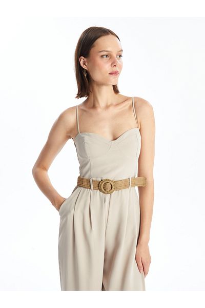 LC Waikiki Gerade geschnittener Jumpsuit mit Trägern und Herzkragen für Damen