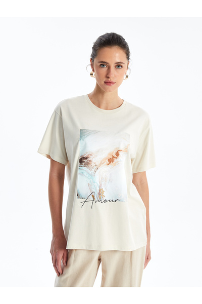 LC Waikiki Γυναικείο - Μπλουζάκι με κοντό μανίκι με στάμπα με λαιμόκοψη