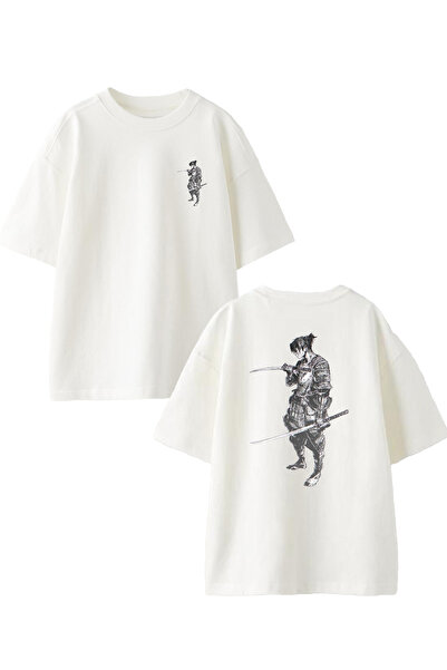 NMG TEKSTİL تي شيرت ساموراي أنيمي منقوش باللون الأبيض للجنسين