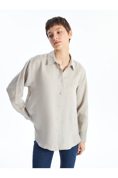 LC Waikiki Cămașă oversize de in pentru damă - mânecă lungă simplă