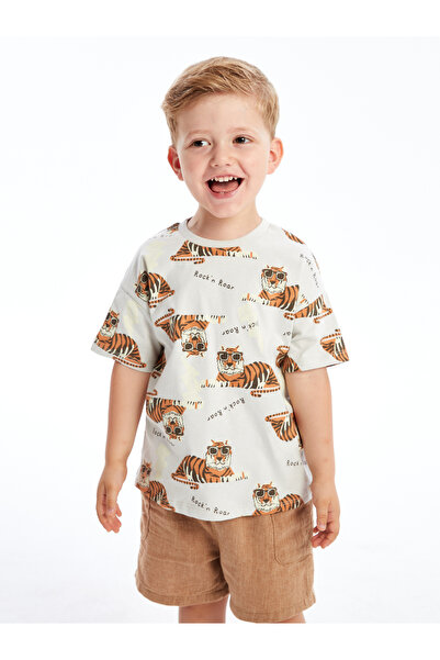 LC Waikiki Τυπωμένο κοντομάνικο μπλουζάκι με λαιμόκοψη για αγοράκι