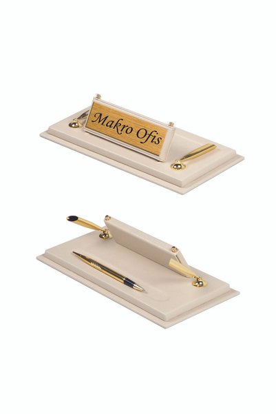 Makroofis 11 Piece Liya Desk Set - Cream Table with Flag