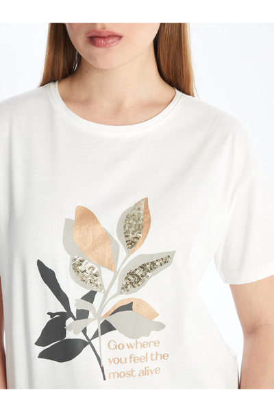 LC Waikiki Dámské tričko s krátkým rukávem s potištěným výstřihem