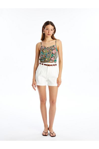 LC Waikiki Leinenoptik Gemustertes Damen Crop mit Trägern - Herzkragen