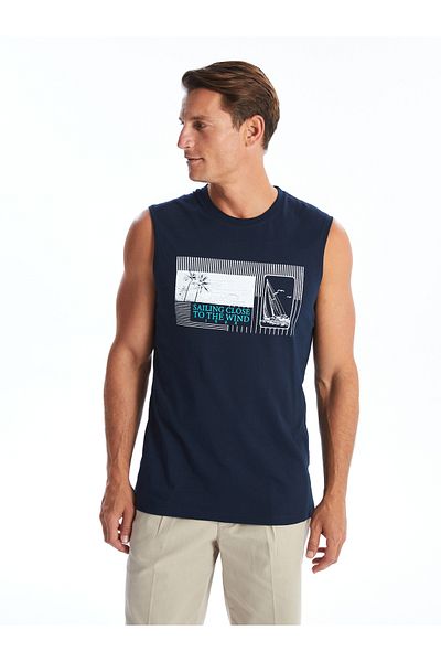 LC Waikiki Ärmelloses Herren-T-Shirt – Rundhalsausschnitt, bedruckt