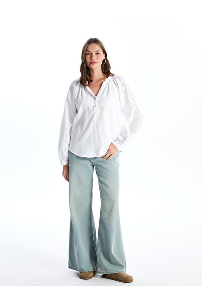 LC Waikiki Dámská halenka s vyšívaným límcem s dlouhým rukávem